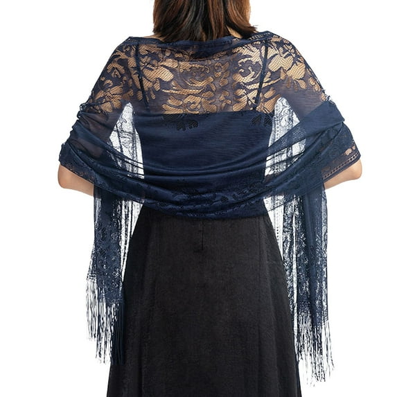 HNMKIU Women's Lace Shawl for Evening Dresses and Bridesmaids Hollowed Out Shawl Bridal Party Accessory for Cheongsam and Dinner Navy,One Size