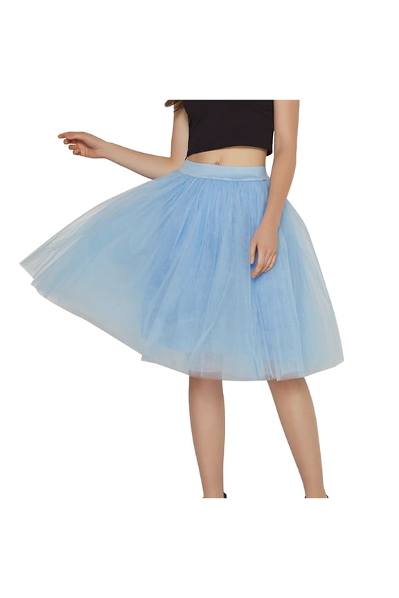 Women's Layered Tutu Skirt Knee Length Prom Party Midi Puffy Tutu Skirts for Women 01_Light Blue,M