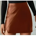 thumbnail image 1 of HNMKIU Women's Leather High Waisted Mini Skirt PU Split Hem Bodycon Pencil Leather Skirt Brown,XXL, 1 of 2