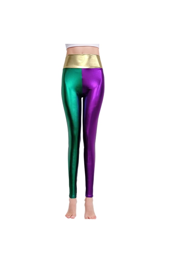 Women's Leggings High Gloss Tight Pants Casual Wear Stretchy Shiny Leggings Dark Green-3，XL