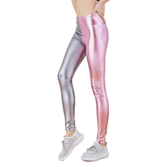 HNMKIU Women's Leggings High Gloss Tight Pants Casual Wear Stretchy Shiny Leggings Light Gray-3，M