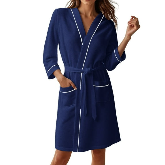 HNMKIU Women's Lightweight 3/4 Sleeve Robe Knee Length Kimono Bathrobe Spa Women's Sleepwear for and Relax 01_Blue,XXXL