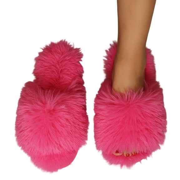 HNMKIU Women's Long Fuzzy Slippers Cozy Winter Indoor Shoes with Sole for Home Comfort and Warmth during Cold Seasons 03_Hot Pink,41