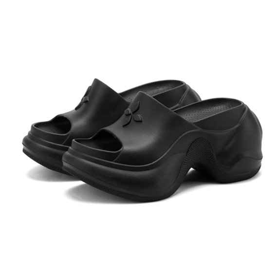 HNMKIU Ladies Slippers Summer Thick Soled EVA Soft Sole Flip Flops Outdoor Comfortable Platform Sandals Women Z02_Black,5.5