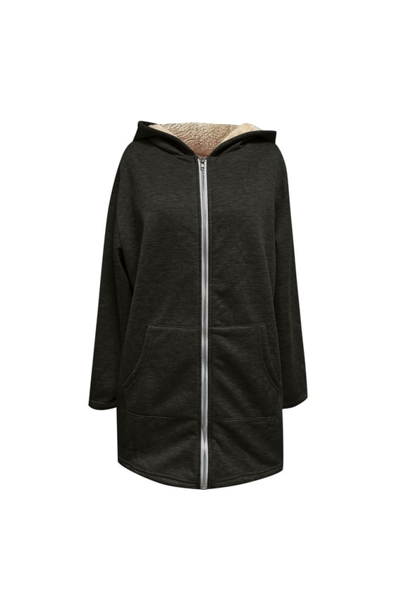 Women's Mid Length Hooded Jacket Soft Cozy Zip Up Outerwear Warm Winter Coats for Women for Casual Wear Black,S