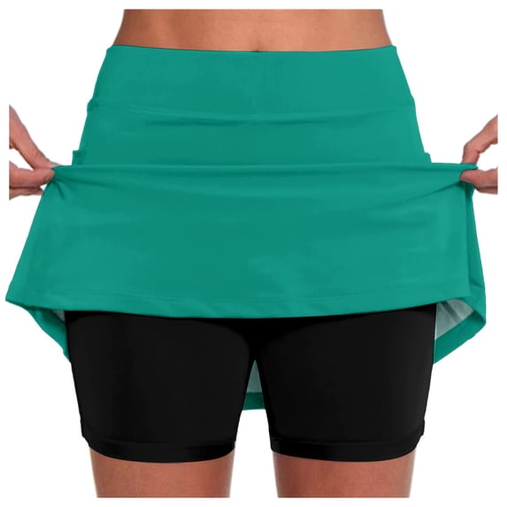 HNMKIU Women's Oversize Casual Tennis Skirt with Pockets Solid Color Elastic Waist Yoga Sport Shorts Athletic Skirt Green_002,L
