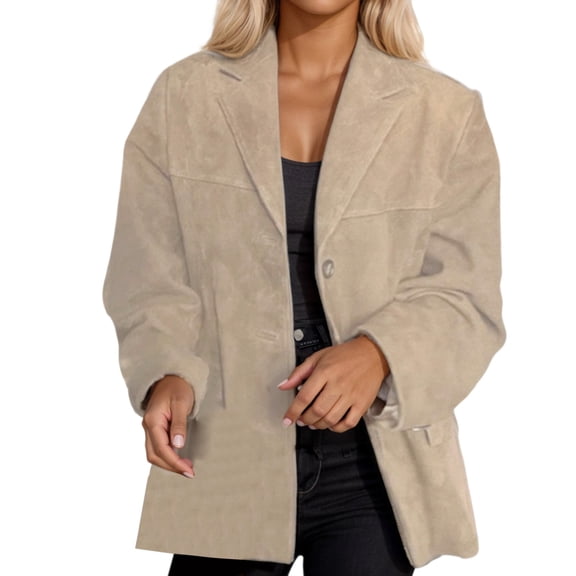HNMKIU Women's Oversize Jacket Coat Loose Fit Long Sleeve with Pockets Casual Elegant Womens Coats Outerwear for Spring and Autumn Khaki,M