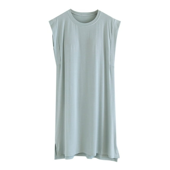 HNMKIU Women's Padded Sleeveless Solid Color Mid Length Nightgown Comfortable Womens Pajamas for Sleepwear and Home Clothing 04_Green,L