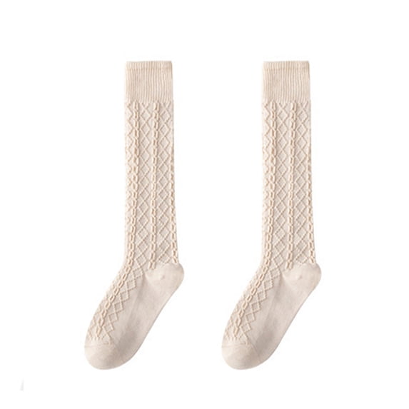 HNMKIU Women's Patterned Calf High Socks Soft Wool Blend Warm Thermal Stockings For Autumn And Winter Comfort Beige,One Size