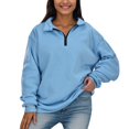 thumbnail image 1 of HNMKIU Women's Plus Size Fashion Casual Solid Color Half Zip Stand Collar Long Sleeve Hoodless Womens Sweatshirts Pullover Top 02_Sky Blue,XXXL, 1 of 4