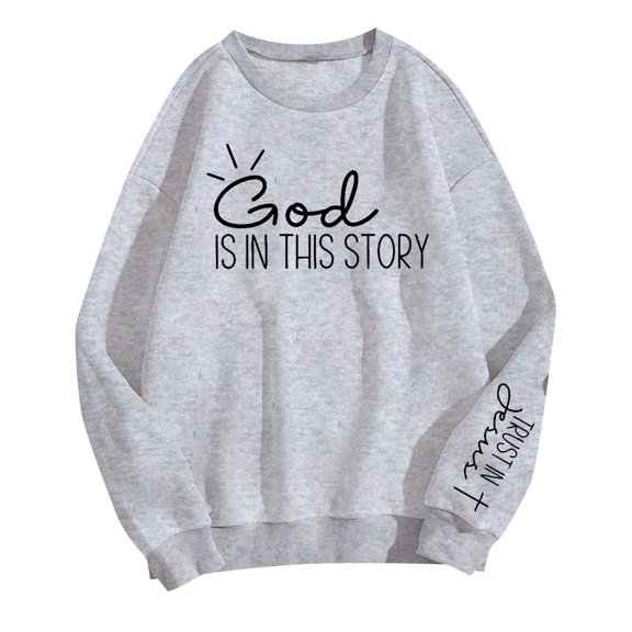 HNMKIU Women's Plus Size Letter Print Casual Long Sleeve Pullover Round Neck Womens Hoodies 08_Grey,L