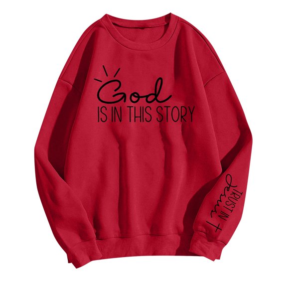 HNMKIU Women's Plus Size Letter Print Casual Long Sleeve Pullover Round Neck Womens Hoodies 08_Red,XXL