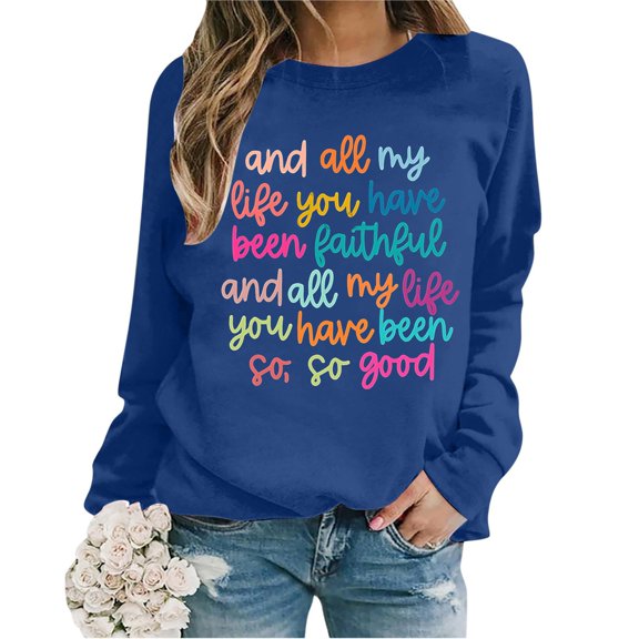 HNMKIU Women's Plus Size Long Sleeve Letter Print Lightweight Loose Womens Sweatshirts Crewneck Pullover Top 03_Blue,XXL