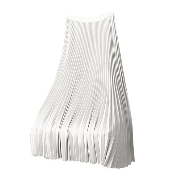 HNMKIU Women's Plus Size Solid Color Satin Pleated Skirt Versatile Flowy Elegant Satin maxi Skirt White,L