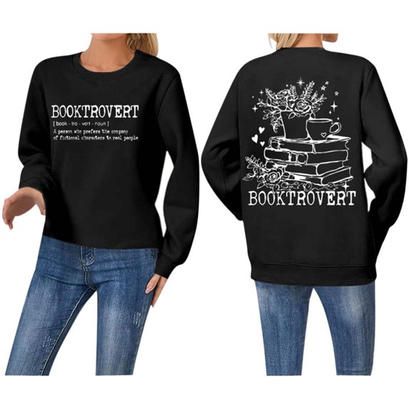 HNMKIU Women's Pullover Hoodie Letter Print Round Neck Top for Fall and Winter Hoodies for Women Black,M