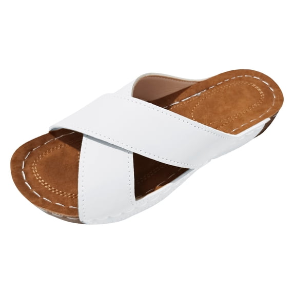 HNMKIU Women's Sandals Strap Solid Thick Soled On Style for Everyday Wear Retro Beach Slide Indoor Outdoor Footwear with Comfortable Cushioning Beach Shoes White,8.5