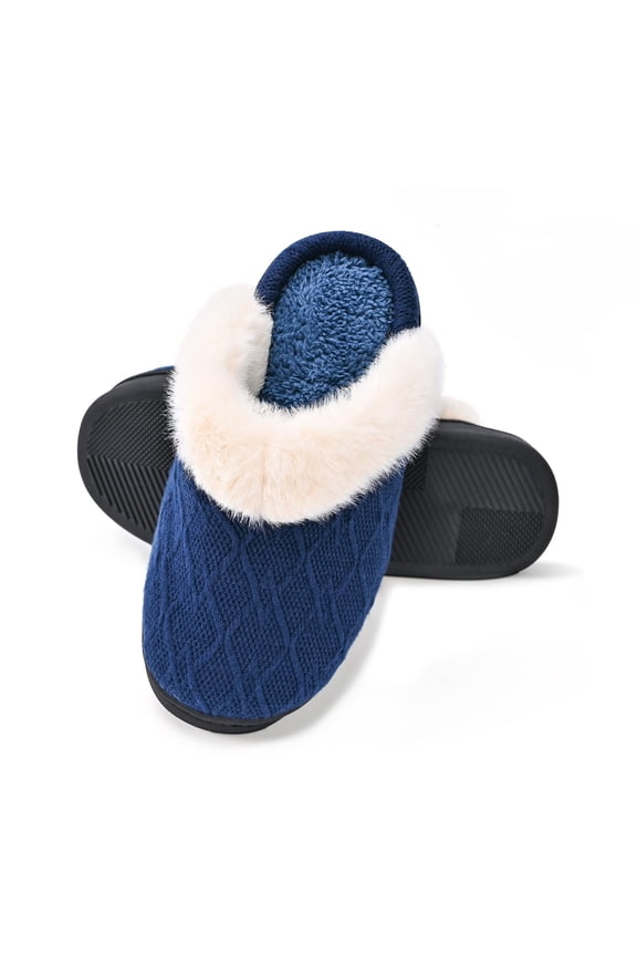 Winter Slippers for Women Couple Winter Home Warm Thick Sole Closed Toe Flat Bottom Soft Shoes Cozy Slippers Navy,9.5