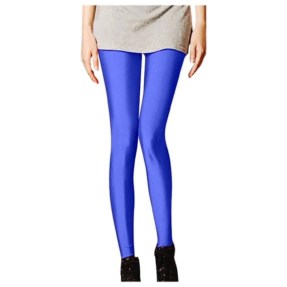 HNMKIU Women's Shiny Spring Summer Slim Fit Glow Pants 7/8 Length Base Layer Trousers Fluorescent Style Leggings for Women Plus Size Blue,One Size