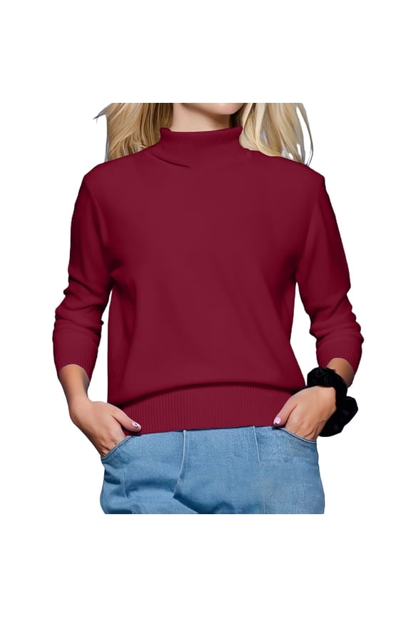 Women’s Slim Fit Stretchy Knitted Sweater Soft Skin Friendly Warm and Cozy Base Layer Top for Daily Comfort Wear RD1,M