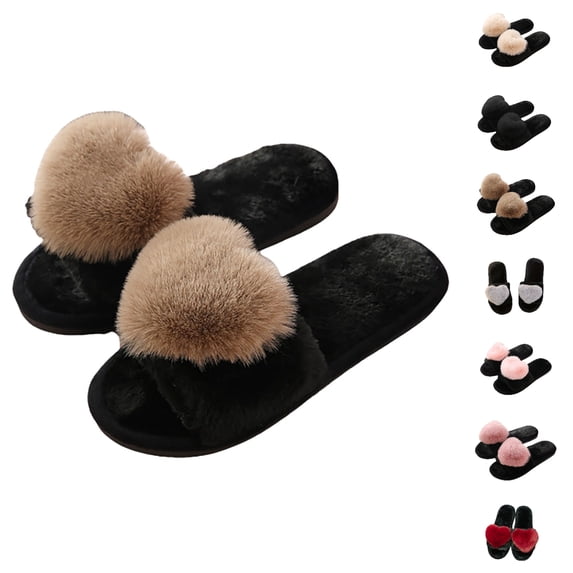HNMKIU Women's Soft Cute Slippers with Heart Pattern Fuzzy Cozy Home Footwear Sole for Daily Relaxation Indoors 03_Brown,6.5-7