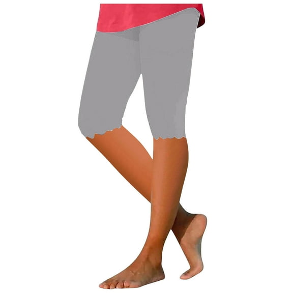 HNMKIU Women's Solid Color Capri Leggings Knee Length Casual Comfortable Pants for Everyday Wear Grey,L