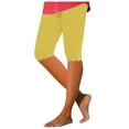 thumbnail image 1 of HNMKIU Women's Solid Color Capri Leggings Knee Length Casual Comfortable Pants for Everyday Wear Yellow，XL, 1 of 4