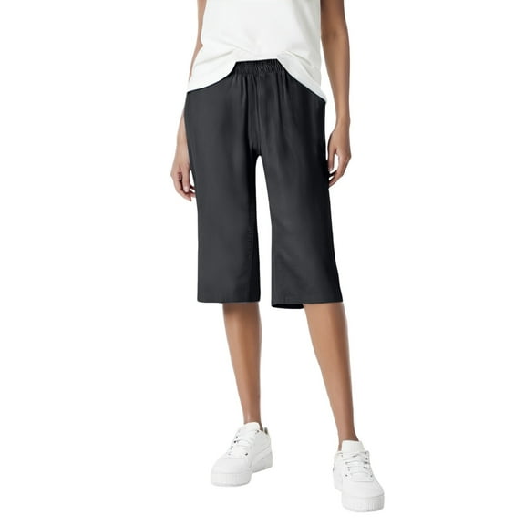 HNMKIU Women's Solid Color Casual Loose Breathable Pocket Sports Shorts Womens Casual Pants for Outdoor and 02_Black,M