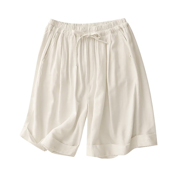HNMKIU Women's Solid Color Drawstring Elastic Waist Shorts Womens Pants Casual Comfortable for Daily Wear 01_White,M