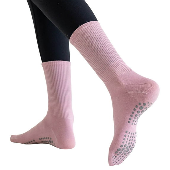HNMKIU Women's Solid Color Mid Tube Yoga Socks with Silicone Grip for Indoor Fitness and Sports Activities Pink,One Size