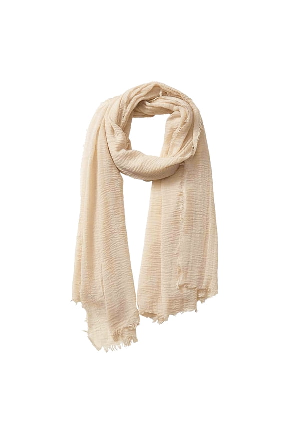 Women's Solid Crinkle Textured Soft Scarf with Elegant Fringed Long Edge Detailing for Stylish Comfort Beige,One Size