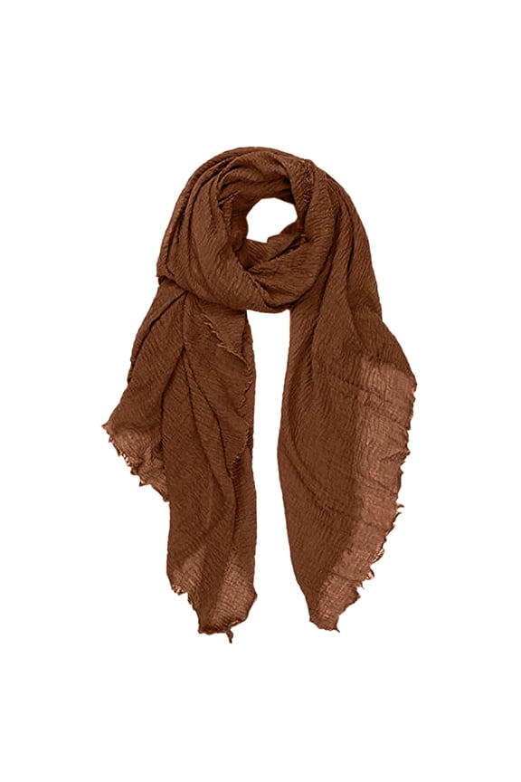 Women's Solid Crinkle Textured Soft Scarf with Elegant Fringed Long Edge Detailing for Stylish Comfort Brown,One Size