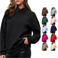 thumbnail image 1 of HNMKIU Women's Solid Cross Wrap Neck Sweatshirt Long Sleeve Oversized Relaxed Pullover Basic Casual Loungewear Tops for Fall Winter Daily Wear Black,S, 1 of 4