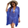 thumbnail image 1 of HNMKIU Women's Solid Short Sleeve Lapel Button Swimsuit Coverup Button Down Shirts Casual Beach Blouse Tops Bathing Suit Cover Ups for Women Z01_Blue,S, 1 of 3
