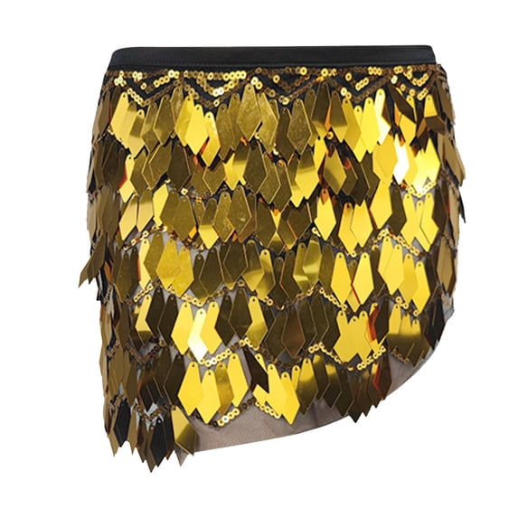 HNMKIU Women's Sparkling Sequin Mini Skirt with Adjustable Lace-Up Waist for Party Nights Gold,One Size