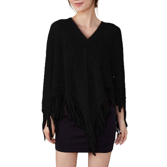 HNMKIU Women's Spring And Summer Casual Shawl Knitted Geometric Tassel Decoration Purpose Shawl Black,One Size