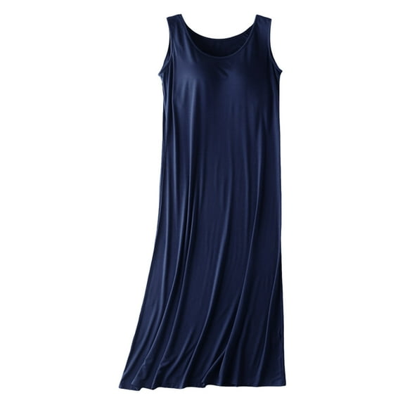 HNMKIU Women's Summer Lightweight Sleeveless Tank Nightgown with Chest Pad Loose Fit Women's Pajamas Can Be Worn as a Casual Dress 01_Navy,L