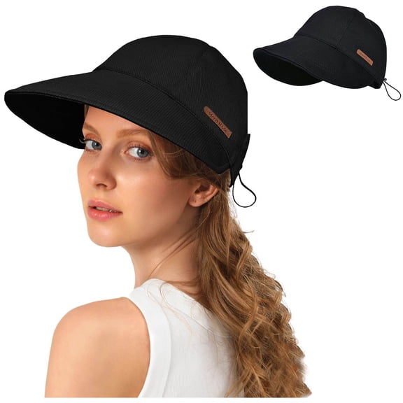 HNMKIU Women's Sun Hat Wide Brim Outdoor Shade Visor for and Comfort Black,One Size