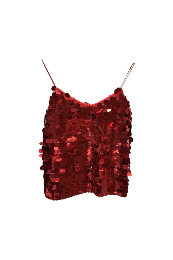 Women's Tanks & Camis V Neck Sequin Fish Scale Tank Top Shiny Spaghetti Strap Camisole Vest For Women Red,One Size