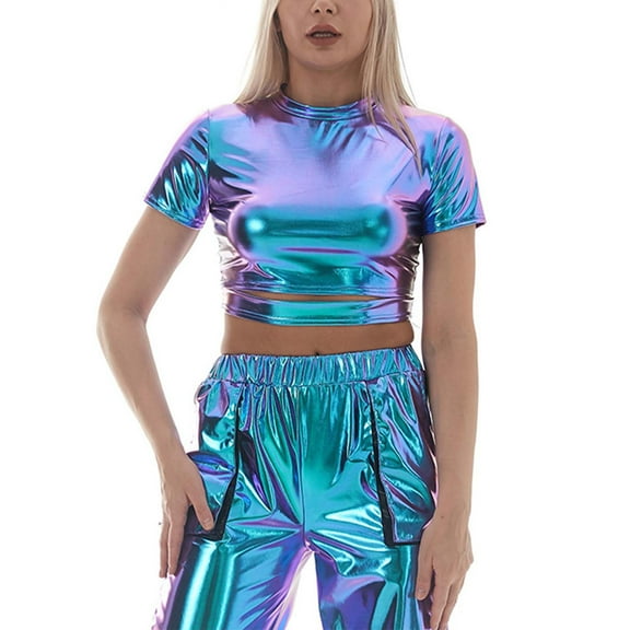 HNMKIU Women's Tanks & Camis Women's Sparkling Glitter Performance Dazzling Stage Wear For Party Shows And Dance Events Blue,M