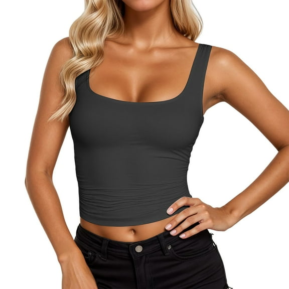 HNMKIU Women's Tanks & Sleeveless Strappy Tank Square Neck Double Layer Workout Fitness Casual Basic Crop Tops for Everyday,Sizes XL