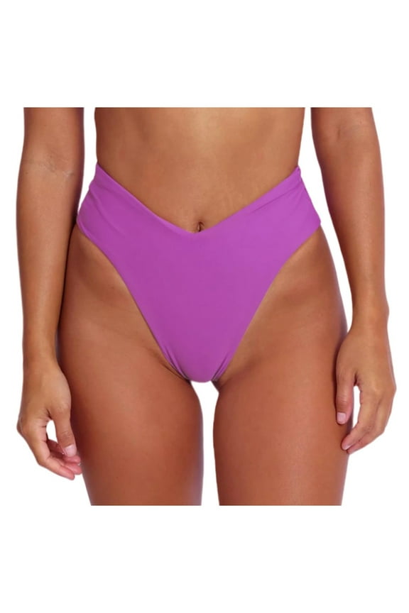 Women's V Cut High Cut High Waisted Bikini Bottom Bathing Suit Bottoms Swim Shorts Women Purple,L