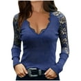 thumbnail image 1 of HNMKIU Women's V-Neck Pullover Blouse with Lace Long Sleeve Shirts for Women Off Shoulder Style Commuting Casual Top Z01_Blue，M, 1 of 9