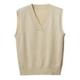 thumbnail image 1 of HNMKIU Women's V Neck Sleeveless Knit Sweater Vest Lightweight Pullover Thin for Casual Layering Fall Winter Spring 02_Beige,L, 1 of 3