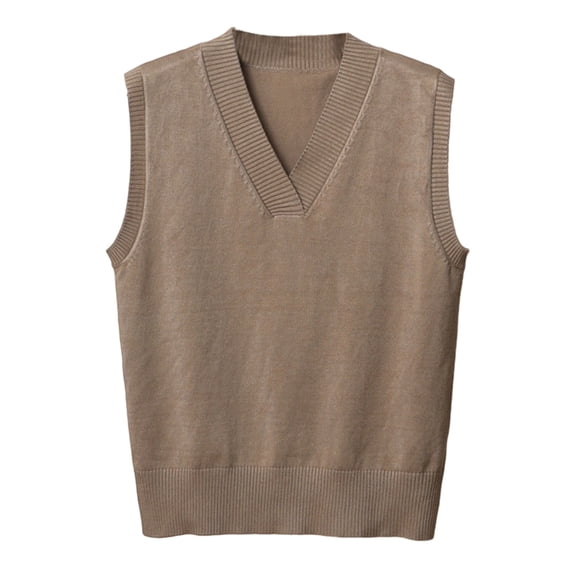 HNMKIU Women's V Neck Sleeveless Knit Sweater Vest Lightweight Pullover Thin for Casual Layering Fall Winter Spring 02_Coffee,S