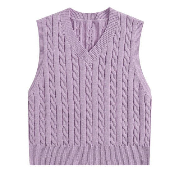 HNMKIU Women's V-Neck Sleeveless Knitted Sweater Vest Lined for Winter Womens Cardigan Sweaters and Base Layer Purple,XXXXXL