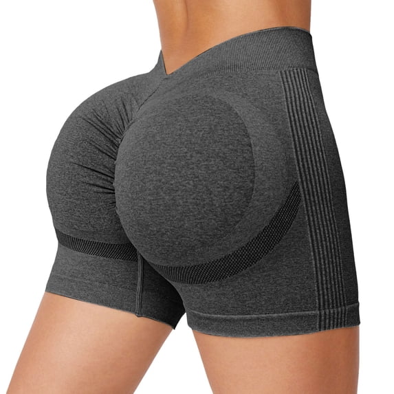 HNMKIU Women's V-Waist High Waist Seamless Peach Lifting 3-Inch Running Shorts for Workout and Gym Yoga Shorts 03_Grey,S