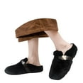 thumbnail image 1 of HNMKIU Women's Winter Cozy Fuzzy Indoor Outdoor Slippers with Durable Sole Comfortable Flat Shoes for Casual Wear Black-B，6.5, 1 of 9