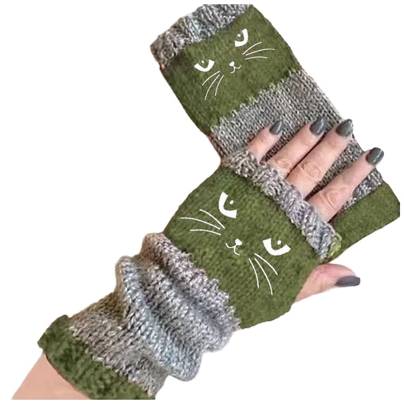 HNMKIU Women's Winter Gloves , Open Toe Mittens with Embroidery Stitching for Women, Cozy Warm Fashion Gloves for Cold Weather Army Green,One Size