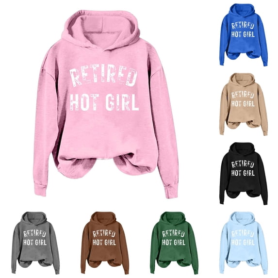 HNMKIU Women's Winter Retirement Hot Girl Print Hoodie Sweatshirt Lightweight Pullover Top Halloween Casual T-Shirt Pink,XXL