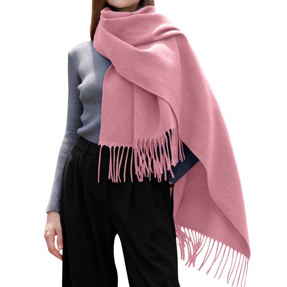 HNMKIU Women's Winter Solid Color Tassel Shawl Warm Scarf for Women Z11041a-Light Pink,One Size